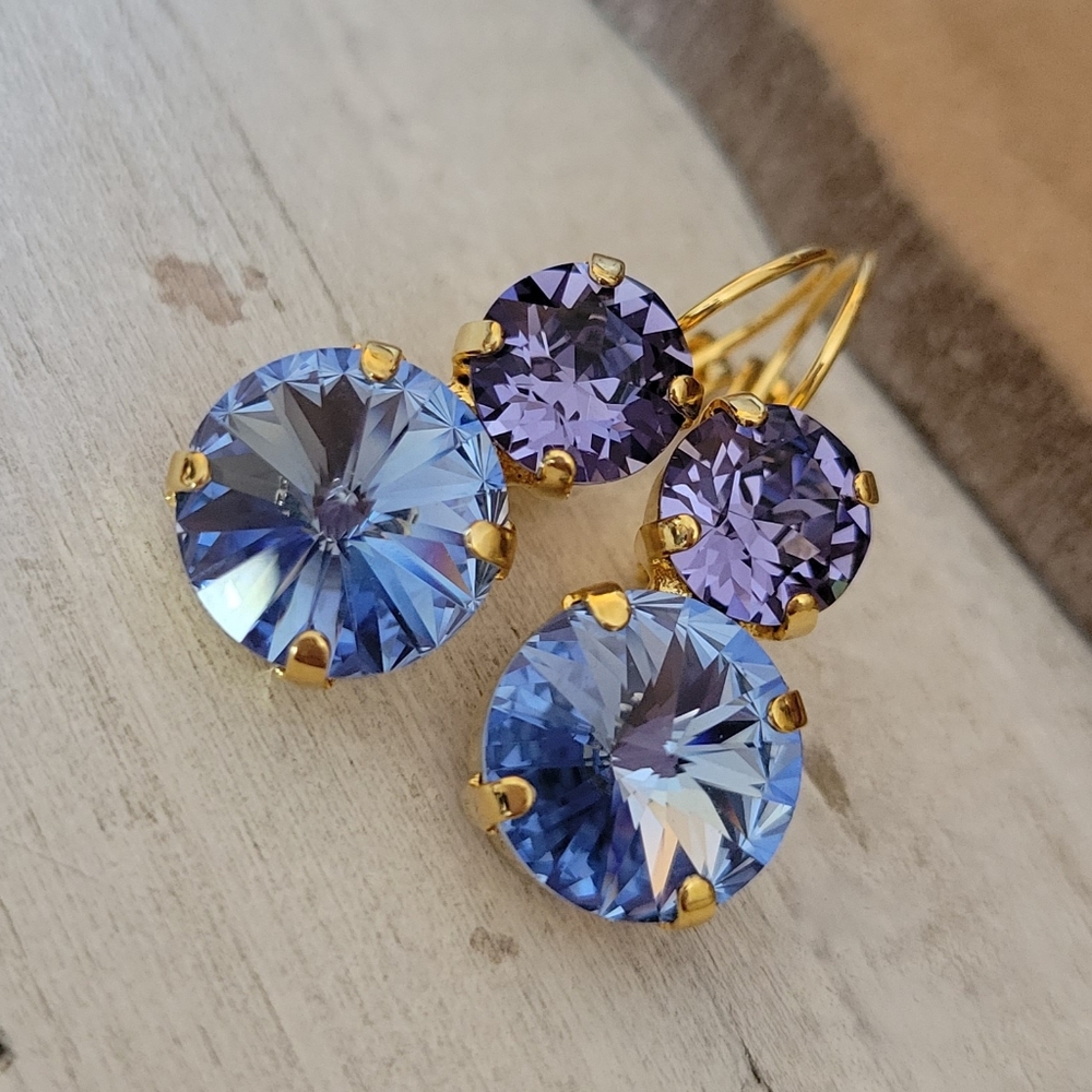 Austrian Crystal Two Stone Earrings in Gold